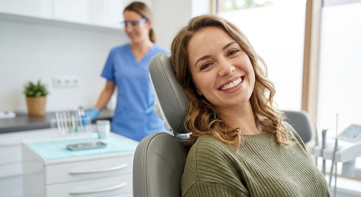 Happy dental patient smiling after treatment